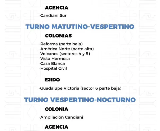 Agenda del suministro de agua potable para este viernes 