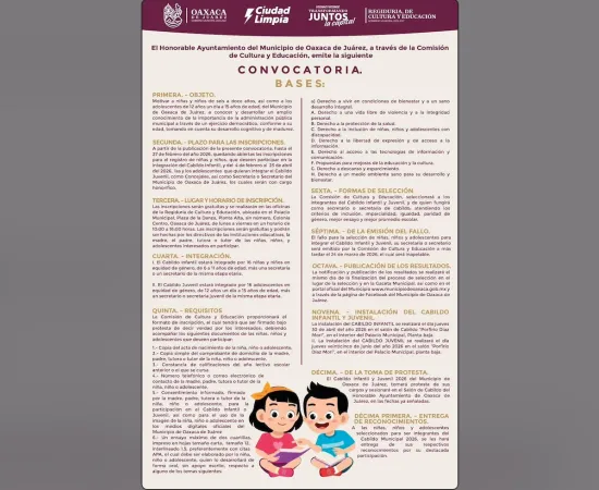 Convocan a integrar el Cabildo Infantil y Juvenil 2026 en Oaxaca de Juárez