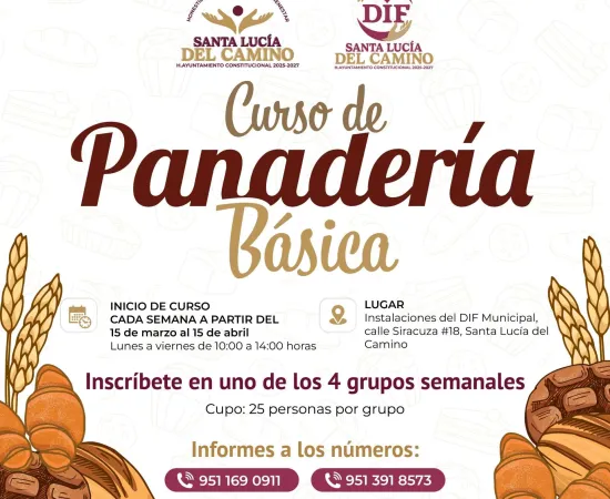 Abren convocatoria para taller gratuito de panadería básica en Santa Lucía del Camino