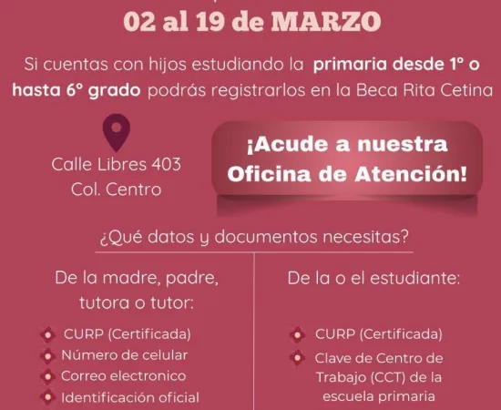 Abiertas las inscripciones a becas escolares de primero a sexto de primaria