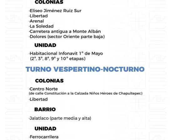 Agenda del suministro de agua potable para este jueves 