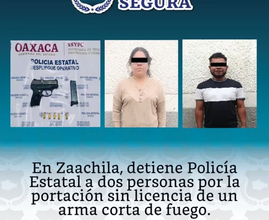 Detiene Policía Estatal a dos personas por portación de arma de fuego en Villa de Zaachila