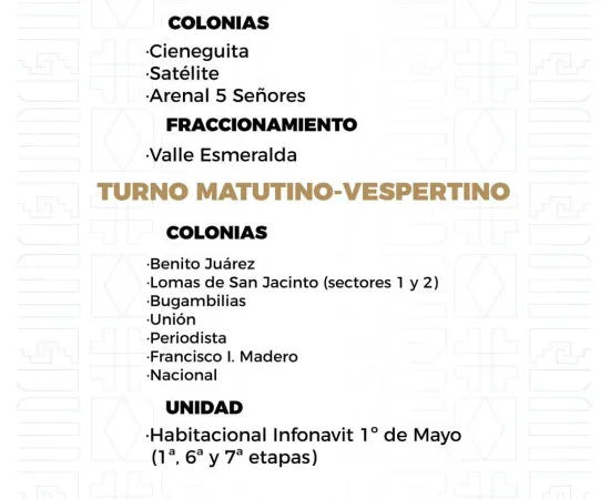 Agenda del suministro de agua potable para este domingo 