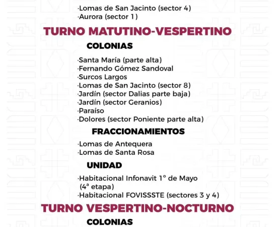 Agenda del suministro de agua potable para este lunes 