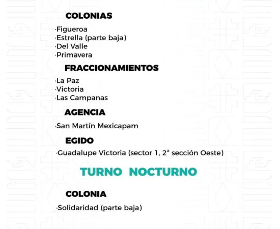 Agenda del suministro de agua potable para este martes 