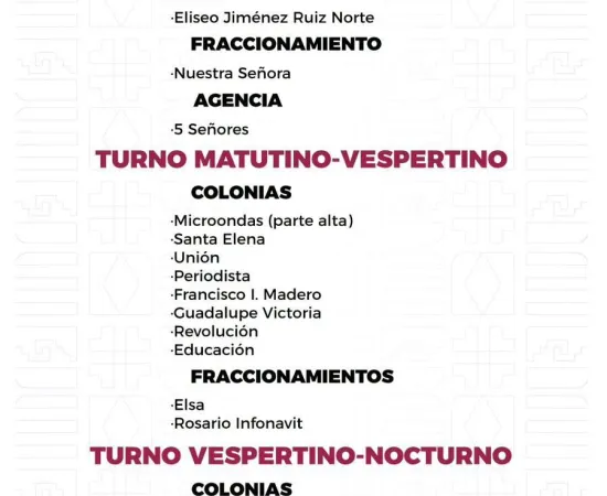 Agenda del suministro de agua potable para este lunes 