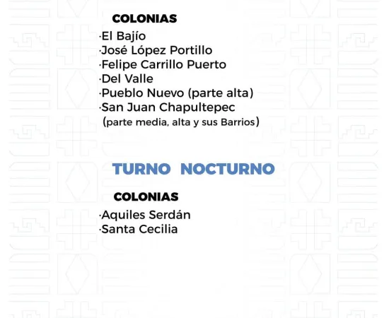 Agenda del suministro de agua potable para este jueves