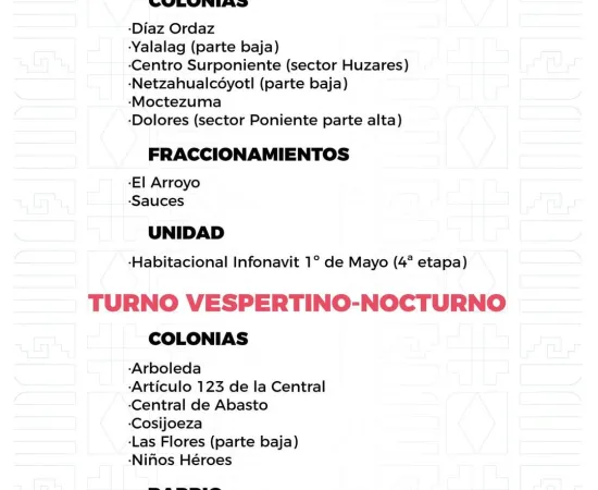 Agenda del suministro de agua potable para este sábado 
