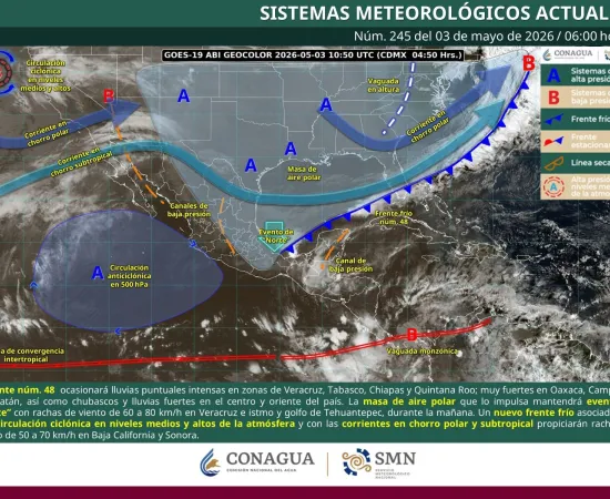 Frente frío 48 seguirá generando inestabilidad atmosférica en el estado
