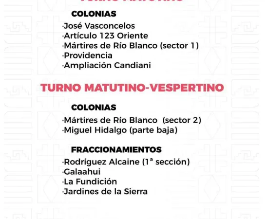 Agenda del suministro de agua potable para este sábado 