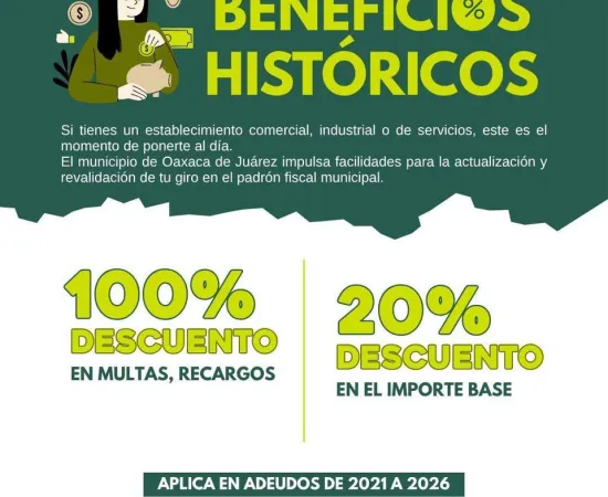 Oaxaca de Juárez impulsa incentivos fiscales para la regularización de contribuciones y trámites municipales