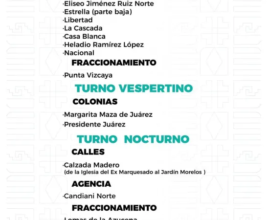 Agenda del suministro de agua potable para este martes 