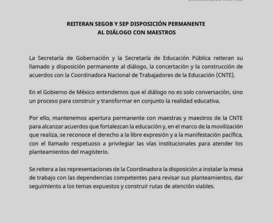 Reiteran Segob y Sep disposición permanente al diálogo con los maestros