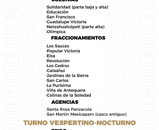 Agenda del suministro de agua potable para este domingo 