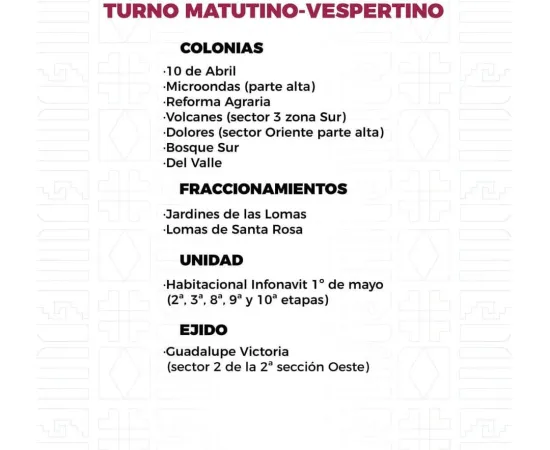 Agenda del suministro de agua potable para este lunes 