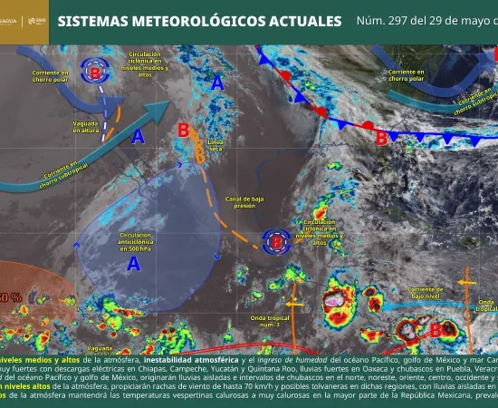 Canal de baja presión y circulación ciclónica mantendrán temporal lluvioso