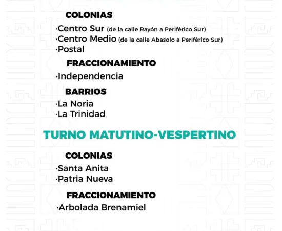 Agenda del suministro de agua potable para este martes 