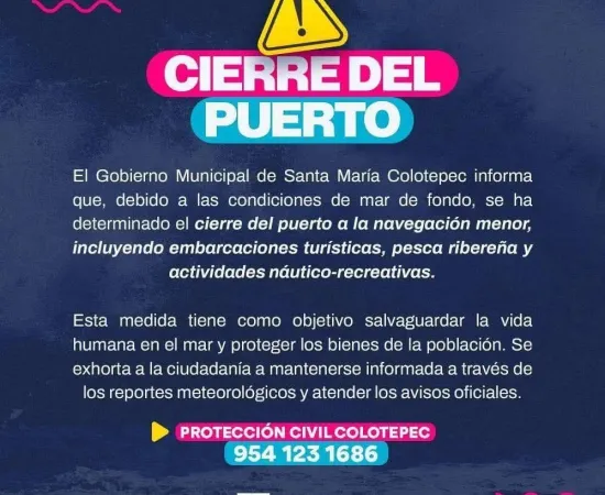 Cierran a la navegación Puerto Escondido