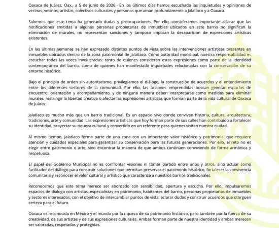 El Gobierno Municipal de Oaxaca de Juárez informa a las vecinas y vecinos sobre un tema de interés público