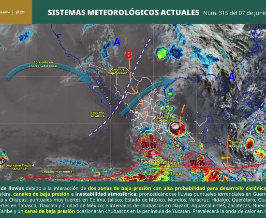 Incrementa potencial de lluvias en Oaxaca por interacción de sistemas meteorológicos en el Océano Pacífico 
