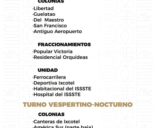 Agenda del suministro de agua potable para este domingo 