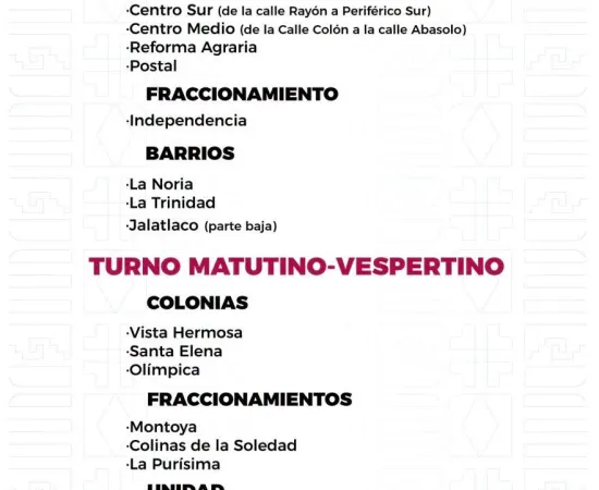 Agenda del suministro de agua potable para este lunes 