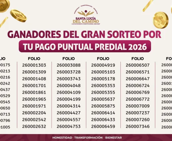 Reconocen a contribuyentes cumplidos con Gran Sorteo Predial 2026 en Santa Lucía del Camino