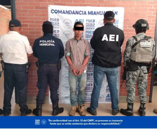 Detiene Fiscalía de Oaxaca a probable responsable de homicidio calificado cometido en calles de Miahuatlán de Porfirio Díaz