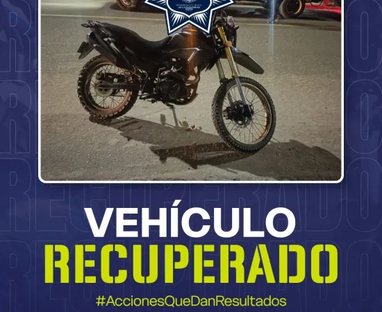 Operativo Luciérnaga permite asegurar motocicleta con número de serie presuntamente alterado