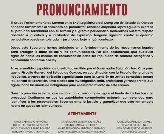 Legisladores fijan un posicionamiento sobre lo ocurrido al periodista Alejandro Leyva Aguilar.