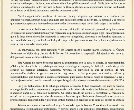 Sección 35 del SNTSA suspende a delegado sindical