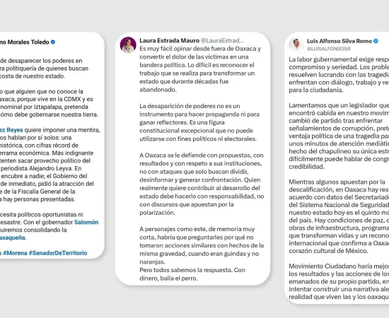 Senadores de la 4T responden a ataque contra la soberanía de Oaxaca