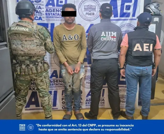Fiscalía de Oaxaca detiene en Salina Cruz a hombre requerido por autoridades de Chiapas por su probable responsabilidad en el delito de robo con violencia