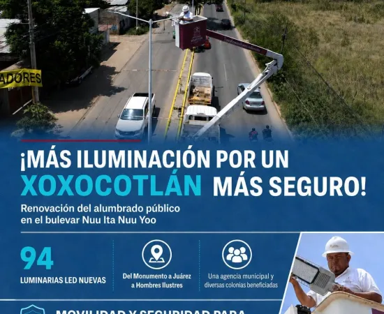 Xoxocotlán mejora la iluminación en vialidades prioritarias