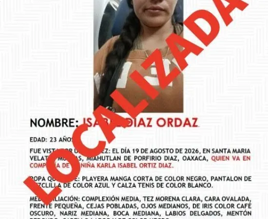 Fiscalía de Oaxaca localiza a mujer y a su hija reportadas como no localizadas