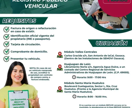 REPUVE Oaxaca facilita el registro gratuito de vehículos