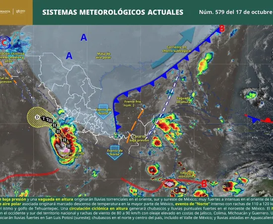 Frente frío número 2 provocará Norte intenso y lluvias en Oaxaca