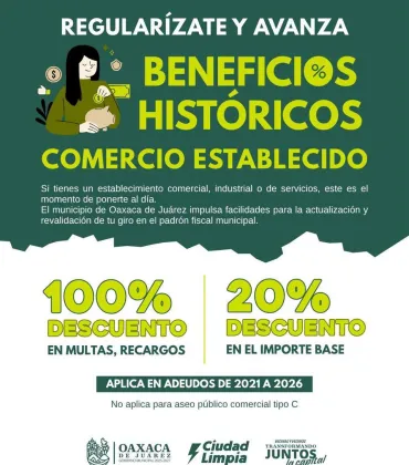 Oaxaca de Juárez mantiene incentivos para facilitar la regularización de contribuciones municipales