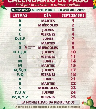 Bienestar realiza del 1° al 25 de septiembre el pago de los Programas de Bienestar